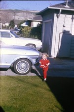 1960 Kodachrome 35mm Slide Border, Chevrolet Nova Impala Cars Child American picture