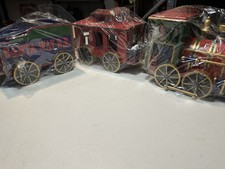 Vintage Christmas Around The World Santa’s Way Gift Train Wood 3-Piece Set NIB picture
