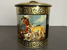 Vintage Greyhound Candy Tin,Metal Kitchen Canister,Hunting Scene Can, Lidded Can picture