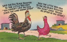 Vintage Postcard c1940s Said The Big Black Rooster Little Red Hen Linen Comic picture