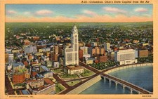 Columbus Ohio Aerial View LeVeque Tower State Capitol Curteich Postcard picture