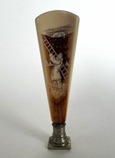 Antique 19th Century French Bone Pierrot Wax Seal Stamp Bronze Monogram AD picture