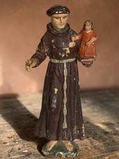 ANTIQUE carved wood & painted SANTOS ‘Anthony of Padua’ with Christ Child picture