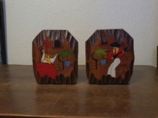 Vintage Collectible Mexican Folk Art Wood Carved Hand Painted Bookends by Chico picture