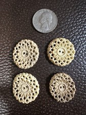 4 Vintage Cream Openwork Floral Buttons Early Plastic Celluloid Casein 1-1/4” picture