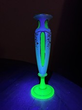 Antique Vintage Victorian Uranium Vaseline White Cut to Opaline Glass Bohemian picture