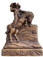 MCM VTG Wood Western Cowboy On Horse Brush Holder USA OrnaWood wSeal Syroco Resi picture