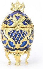 Faberge Egg Trinket Boxes Classic Enamel Hand-Painted Vintage Ornaments Metal... picture