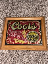 Vtg Coors Brewing Co Wood Framed Glass Foil Advertising Sign VTG 1970's 12x10 picture