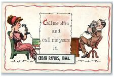 1915 Call Me Often Call Me Yours Telephone Couple Cedar Rapids Iowa IA Postcard picture