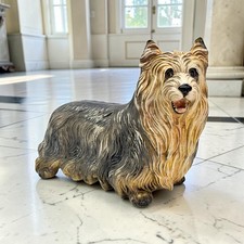 Vintage Mid-Century Italian Ronzan Style Plaster Yorkie Figurine Enamel 16.5