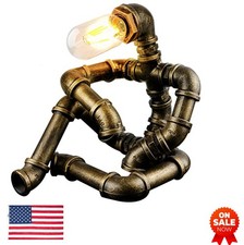 Steampunk Table Lamp Robot Style Vintage Industrial Water Pipe Desk Light for picture