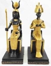 Egyptian King Queen Goddess Isis & God Osiris Sitting On Throne Figurine Set picture