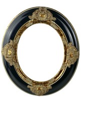 Baroque Style Black Lacquered Gold Tone Oval Frame Wall Decor Old World Luxury picture
