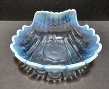 Gorgeous Duncan and Miller Glass Blue Opalescent Large Scalloped Shell Bowl  picture