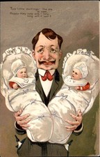 New Father Happy Twins Humor c1900s-10s Vintage Postcard picture