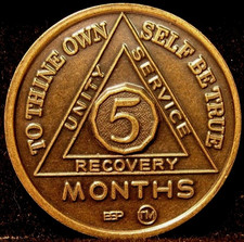 Alcoholics Anonymous AA 5 Month Bronze Medallion Token Coin Chip Sobriety Sober picture