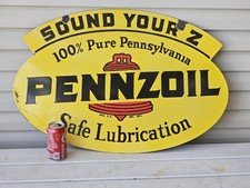 GIANT VINTAGE 1950'S PENNZOIL PORCELAIN SIGN 30 X 20 picture