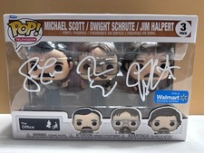 SIGNED Funko Pop THE OFFICE - Michael, Dwight, & Jim #3PK COA AUTHENTICATED picture