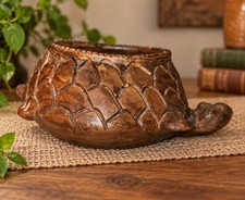 Vintage Handmade Clay Turtle Tortoise Planter Pot Folk Art Pottery Vessel 9
