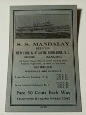 1920s S.S. Mandalay Ship New York & Atlantic Highlands N.J. Vtg Schedule picture