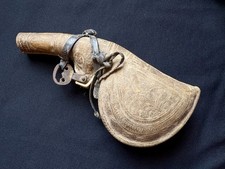 Antique Middle Eastern Molded Hide Powder Flask Barutdan 19th C Qajar picture