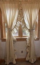 Vtg Croscill Curtains Country Ruffle 150x84 Style 7890 Pole Top Natural NIP NOS picture
