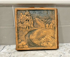 1920s Vintage California Art Tile Richmond Landscape Trees Mountains 5 1/2