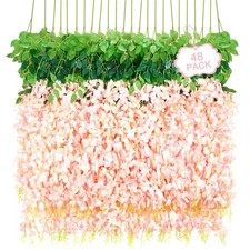 48Pcs Artificial Wisteria Hanging Flowers, 3.6Ft/Pcs Pink Fake Wisteria Garla... picture