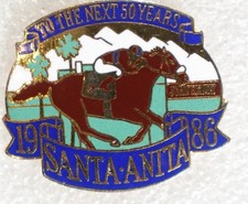 Santa Anita Horse Racing Pinback Button 50th Anniversary 1986 picture