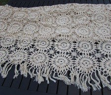 Vtg Beige Ecru Hand Crocheted Medallion Lace Bed Coverlet 70 x 84 w/o fringe picture