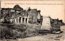 Bapaume France WWI Ruins Place Faidherbe Statue Pedestal La Pensée Postcard picture