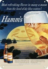1959 HAMM'S BEER Full Moon Land of Sky Blue Water DECORATIVE REPLICA METAL SIGN picture