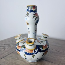 Vintage French Faience Tulipiere 5 Spout Hand Painted Vase Bouquetiere picture