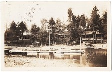 real photo Mayfield - Arbutus Lake boats car cottages antique postcard RPPC picture