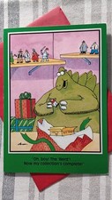 Vtg Far Side Holiday Christmas Card 1987 Gary Larson NOS Dinosaur picture