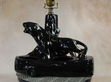 Vintage TV Lamp Black Panther Gold Planter Glazed Ceramic Mid Century MCM Works picture