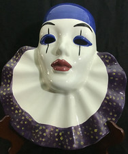 Vintage Wall Art Porcelain Harlequin Clown Blue Purple Glossy Finished Mask 12