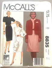 1980's McCall's Misses'  Dress,Jacket Pattern 8835 Size 12 UNCUT picture