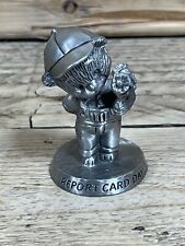 Avon Fine Pewter Teddy Bear 3” Figurine “Report Card Day” Flowers 1994 Statue picture