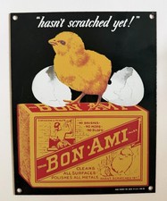 Vintage Bon Ami “Hasn’t Scratched Yet” Enameled Porcelain Sign 1986 Advertising picture