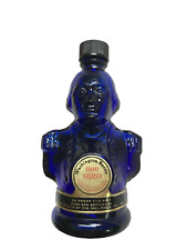 COBALT BLUE GLASS WASHINGTON CHERRY MINI BOTTLE EMPTY TO COMPLY WITH EBAY RULES picture