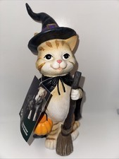 Humane Society  Halloween Orange Cat Figure in Witch Costume & Broom New w/ Tags picture