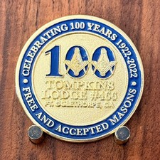 Tompkins Lodge #466 100 Years Mason 1922-2022 Challenge Coin  W#26 picture