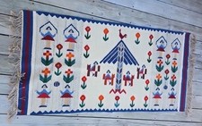 Vtg Zapotec Hand Woven Wool Rug Tapestry Mexican Oaxaca Tree of Life Birds 67x32 picture