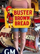 Vintage Old Style Steel Sign Buster Brown Bread NOT Porcelain Made USA 22