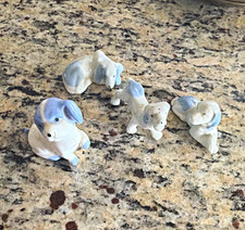 Vintage Miniature Porcelain Blue & White Dog Puppies Figurines Lot of 4 - Japan picture