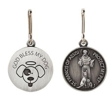 God Bless My Dog Saint St Francis Pet Medal Collar Tag Animal Protection Clip picture