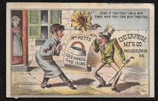 Victorian Trade Card ENTERPRISE MFG MRS POTTS COLD HANDLE SAD IRONS Two For Too picture