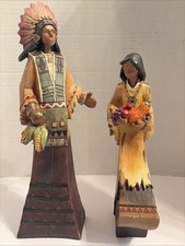 Southwestern Native American Style Figurines Harvest Corn Maiden Chief Set Of 2 picture